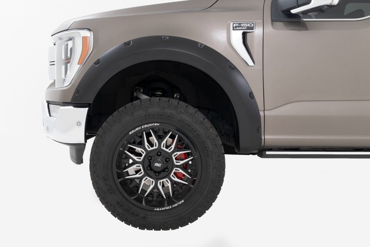 Ford F-150 Pocket Fender Flares - Rough Country - Rugged Riveted Style - E9 Argon Blue - '21-'26